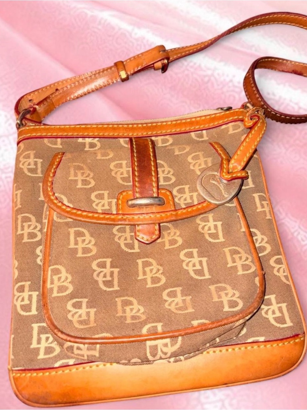 Dooney & Bourke Brown Monogram Crossbody with Tan Trim